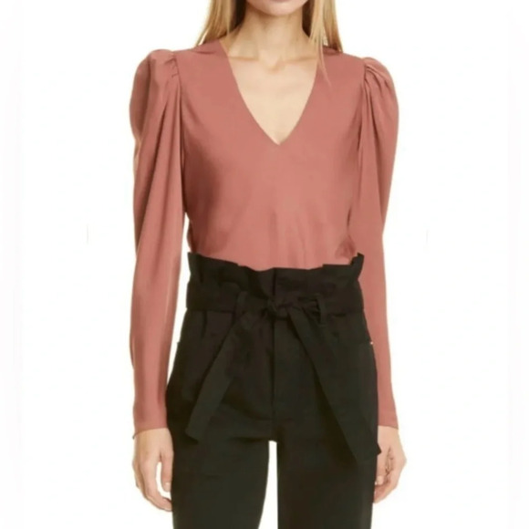 Frame Shirred Puff Sleeve Silk Blouse - Picture 1 of 7